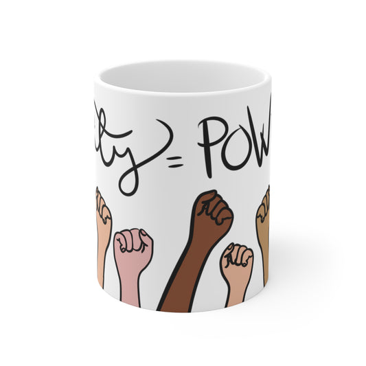 Multi-Ethnic Arms Mug: Unity = Power