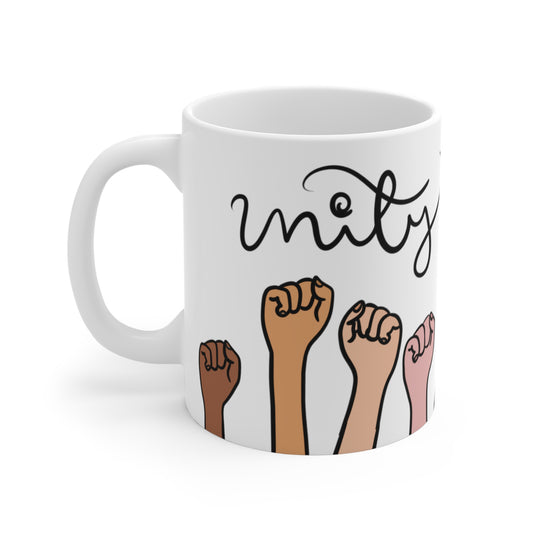 Multi-Ethnic Arms Mug: Unity = Power